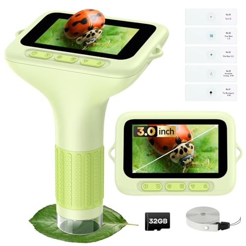 3.0' Screen Digital Microscope for Kids: 1000X Rechargeable Mini Pocket Portable Miniscope Magnifying Glass 4K Coin Jewelry Loupe Edu Science STEM Toy Xmas Gift 4-12 Boys Girls