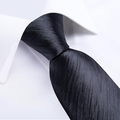 Image of DiBanGu Mens Silk Necktie Solid Color Tie and Pocket Square Cufflink Tie Clip Set Woven Plain Ties for Men Wedding Party