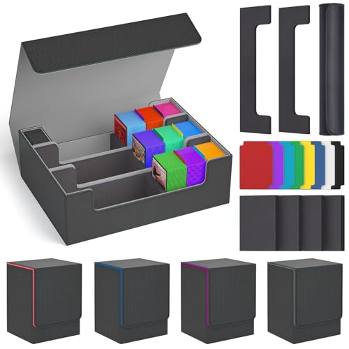 Mtg Deck Box Set, 4000+ PU Leather Strong Magnet Trading Card Storage Box, Card Case Set Include 3-Row Card Box, 4 Commander Deck Case, Playmat, Card Deck Box for TCG, MTG, CCG, YuGiOh and Sport Card