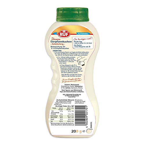 RUF Pfannkuchen Shaker, Pfannkuchenteig-Grundmischung zur Herstellung von 4-6 Eierpfannkuchen, dem Schüttelteig nur Milch hinzugeben, 1 x 200g (Packung mit 4)