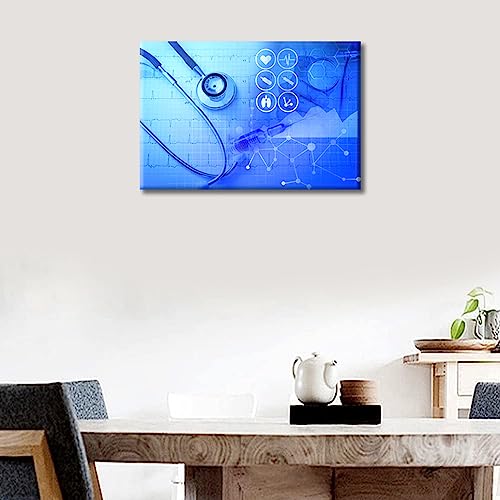 Image of TUMOVO Canvas Wall Art Clinical Laboratory Bathroom Decor Wall Art 1 Pieces Medical Stethoscope Research Wall Art Posters and Prints Framed Ready to Hang (12 inch Wx18 H)