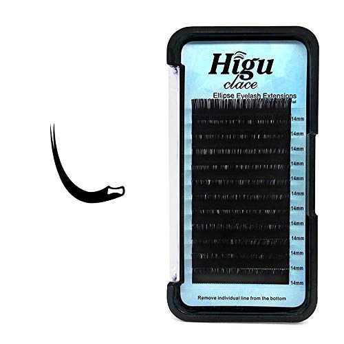 Ellipse Eyelash Extensions 0.20mm D Curl 14mm Ellipse Flat Eyelash Extensions Matte Black Ellipse Shaped Individual Lashes Ellipse Lashes Salon Use Silk Single Eyelash Extensions(0.20 D 14mm)