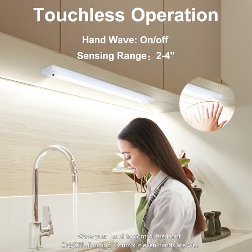 Image of 12 Inch Under Cabinet Lighting High Brightness Linkable LED Light Bar, Hand Wave Activated Motion Lights for Kitchen,Home,Room 5 CCT (2700K-6000K) Stepless Dimmable Closet Light, 350LM 5W