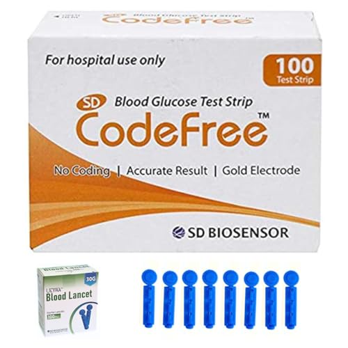 Image of SD Codefree Glucometer 100 Strips with 100 Round Lancets