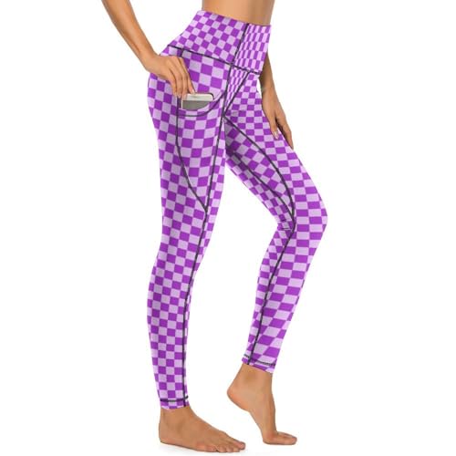 Pantalon de yoga anti-glisse avec poches latérales violettes
