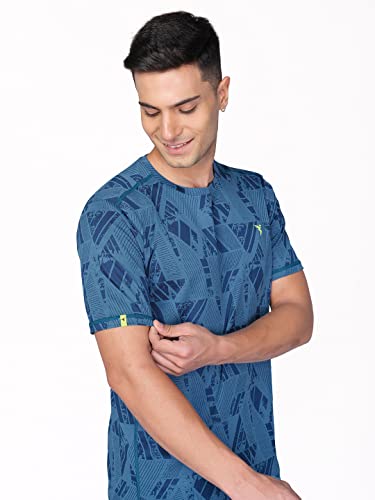 Image of TECHNOSPORT Men Polyester Regular Fit Half Sleeve Jacquard T-Shirt with Double Cool, Quick Dry & Anti Microbial for Sports, Running & Casual Use