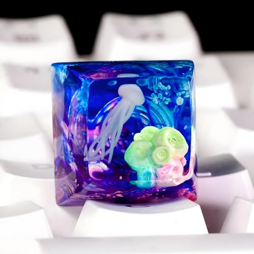 Jellyfish Artisan Keycap Rainbow Coral Reef - 1U ESC, R1 SA Profile Custom Handmade Resin Cherry MX Switch Key Cap Mechanical Keyboard, Cool Tech Gifts for Men, Dad, Father, Gamer, Sea Lover by GIKZO - Image 3