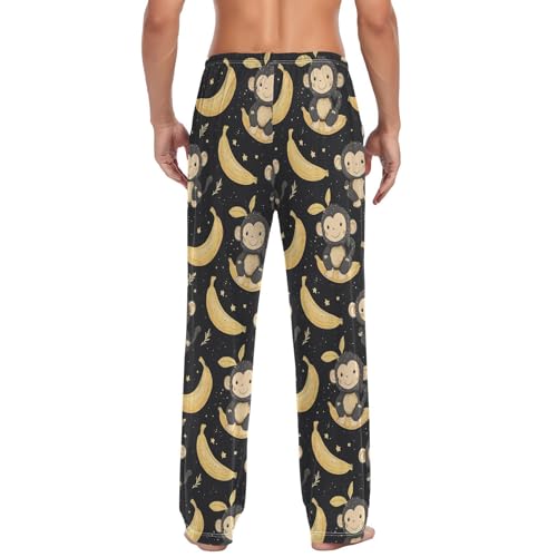Mens Pajama Pants Monkey Banana Black Soft Lounge Sleep Pj Bottoms with Drawstring Pockets3