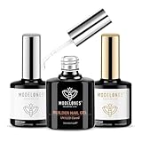 modelones Builder Nail Gel with Gel Top Coat, 3Pcs Clear Builder Nail Kit for Thickening Apex Building Extension Rhinestone Gel Tips Glue, U/V LED Lamp Cured for Home DIY Salon Girls