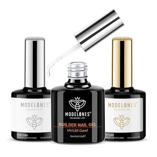 modelones Builder Nail Gel with Gel Top Coat, 3Pcs Clear Builder Nail Kit for Thickening Apex...