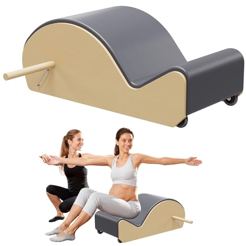 GDMSTIH Wooden Gray Pilates Arc with Spine Corrector for Core Strengthening Back Pain Relief, Pilates Spinal Corrector Arch Barrel for Back Flexibility，at Home Reformer Pilates Posture