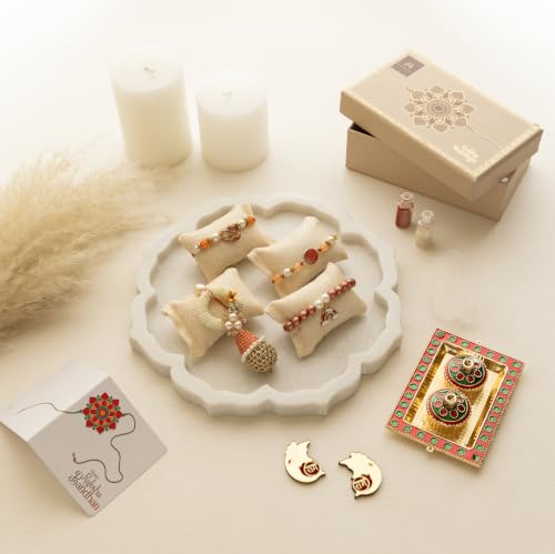 Image of Premium Handmade Designer Rakhi Set for Brother and Bhabhi Adjustable Couple Rakhi with Roli Chawal & Nariyal
