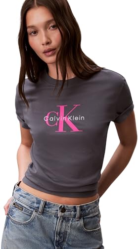 Calvin Klein Damen T-Shirt Kurzarm Hero Classic Monologo Tee mit Rundhalsausschnitt, Grau (Turbulence), XXS – Ansicht 3
