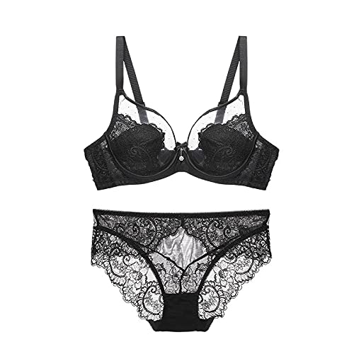Lingerie sexy en dentelle transparente à armatures florales WENJUN noir