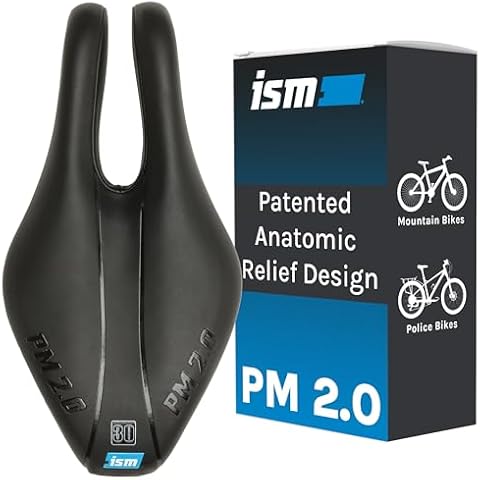 ISM PM 2.0 Mountain Bike Seats for Men and Women - No Nose Bike Saddle Built for Technical Trails with Sloped Rear - MTB Bike Saddle and Anatomic Relief Bicycle Saddle with 30-Series Foam Padding Cover