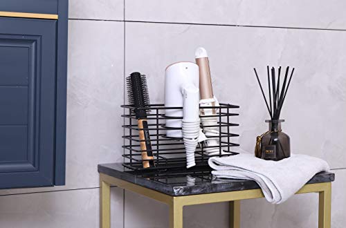 YCOCO Hair Dryer Holder - Wall Mount Metal Wire Organizer for Bathroom Hair Care Tools, Styling Tool Storage Basket for Dryers, Flat Irons, Curling Wands, Straighteners, Black