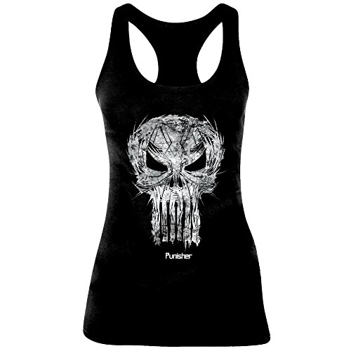 The Punisher Skull Sketch Top Mujer Negro M