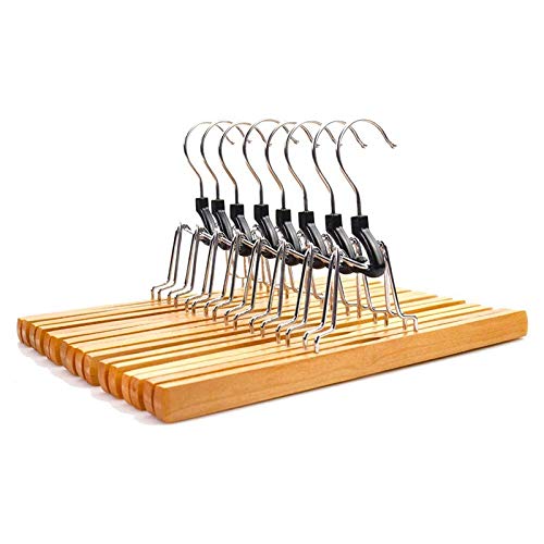 Lot de 8 cintres en bois sans bois avec clip rotatif antirouille pour pantalons, jupes et pantalons Finition
