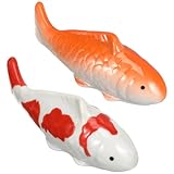 Housoutil Ceramic Floating Fish, 2PCS Floating Koi Fish Decorations, Fun Koi Statues for Aquarium Pond Home Decoration Underwater Landscape and Outdoor Ponds