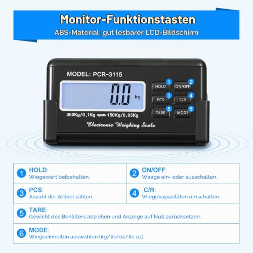 awolsrgiop 300KG Tierwaage Veterinärwaage 103.5×53cm, Hundewaage Katzenwaage Große Hunde LCD Digitale Haustierwaage, Paketwaage Edelstahl Plattform Waage, Wägeeinheit kg/oz/lb – Produktbild 6