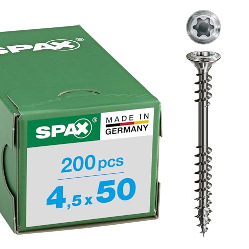 SPAX 25470004505022 Lot de 200 vis de façade en acier inoxydable A2, 4,5 x 50 mm, T-STAR Plus, tête fraisée bombée réduite, filetage de fixation, 4CUT