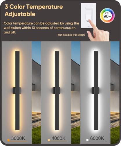 Image of Aipsun 47.2 inch LED Outdoor Wall Light, Modern Black Exterior Lighting Fixture