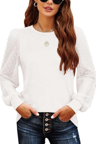 Teesho Damen Langarmshirt Elegant Oberteile Spitze Ärmel Blusen...