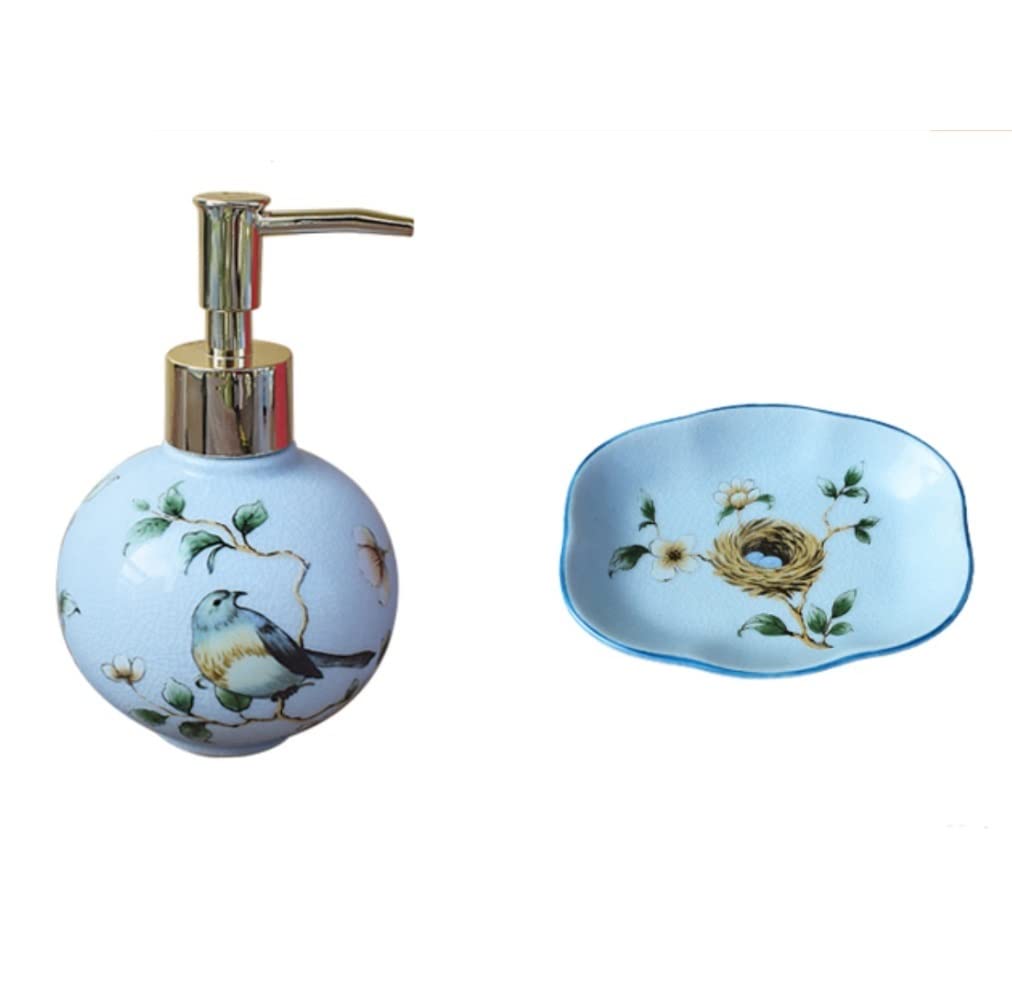 Lyvqzpwlr Blu Ceramic Soap Dispenser Set