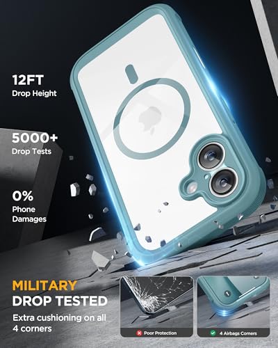 Image of Miracase for iPhone 17 Case 6.3'', Full-Body Military Grade Drop Protection Outdoor Phone case with Built-in Glass Screen &Camera Control,Easy Installation,No Gap,Compatible with MagSafe, Green
