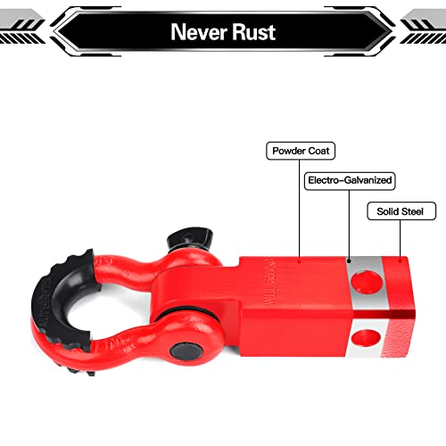 Autobots Shackle Hitch Receiver 2", 45,000 Lbs Break Strength Heavy Duty Receiver With 5/8" Screw Pin, 3/4" D Ring Shackles, Towing Accessories For Vehicle Recovery Off-Road, Red&Red #TOP3