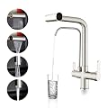 QAOYEDE Kitchen Faucet with Drinking Water Faucet, Pull Down 4 Functions Sprayer 2 Handle 3 in 1 Water Filter Purifier Faucets, Waterfall Kitchen Sink Faucet with Drinking Water Faucet?Brushed Nickel