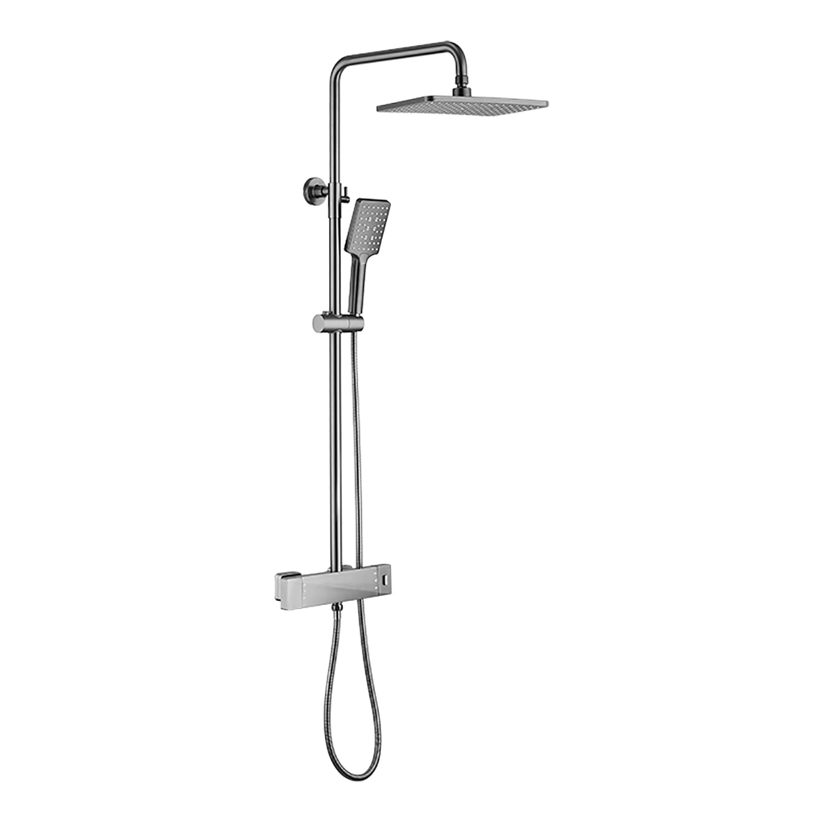 CWCQGH Rain Shower with Shower Head, Thermostatic Shower Faucet Set Wall Mounted Shower Combo Set Brass Rain Mixer Shower with Waterfall Tub Spout, 3 Modes Handheld Shower,Gray