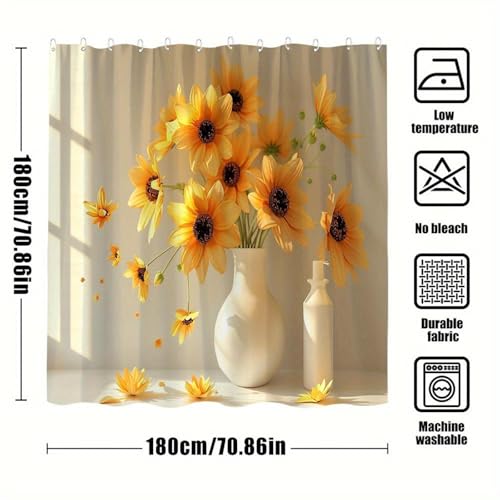 Rideau de douche floral tournesol en polyester 80x180cm - 3