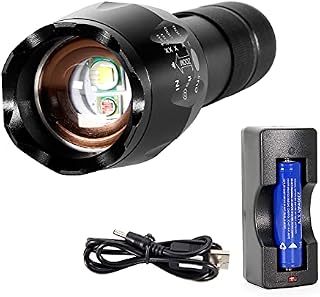 Maketheone Red White Integrated LED Torch, 2 Color in 1 Zoomable Flashlight with Advanced Rechargeable Battery, Red Light for Fishing Hiking Camping Outdoor, 1000 Lumen White Light for Daily Use