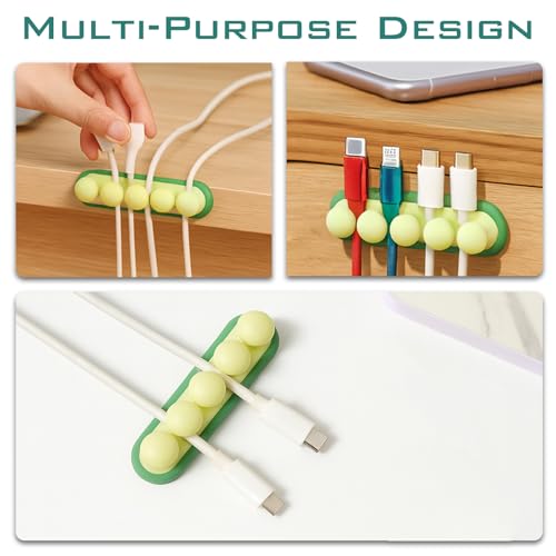 Pack de 3 clips para cables en forma de arveja – organizadores de cables USB de silicona suave para escritorio, coche y mesita de noche miniatura 6