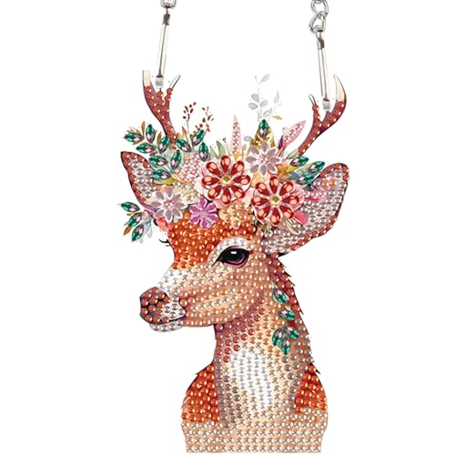 Image of Deer Animal Diamond Painting Hanging Kit - DIY Acrylic 5D Special Shaped Diamond Art Pendant Ornament Board for Wall, Door Garden Decoration, Handmade Craft Kit Gift for Adults and Beginners