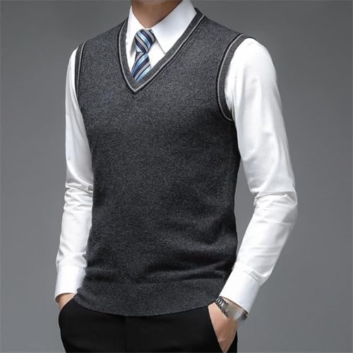 Men's 100 Percent Wool V Neck Sweater Vest Solid Pullover Knit Fall Sleeveless Casual4