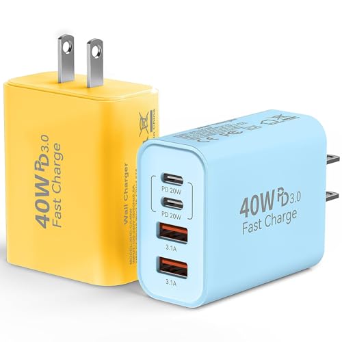 Image of USB C Wall Fast Charger Block, 40W 4-Port Type C Chargers Fast Charging Blocks PD Power Charger Adapter+QC 3.0 USB Multiport Charger Brick for Phone 17 /16 /15 /14 /13 /12 Pro Max, i-Pad, Galaxy S25-2Pack