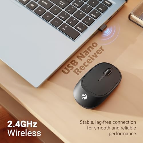 Image of Zebronics Wireless Mouse, 2.4GHz, 1200 DPI, 3 Buttons, High Precision, Comfortable & Ergonomic Design, Lightweight, Power-Saving Mode, USB Nano Receiver (Dazzle 10, Black)