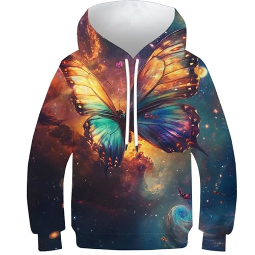 Sweat à capuche enfant 11-13 ans avec imprimé papillon galactique 3D