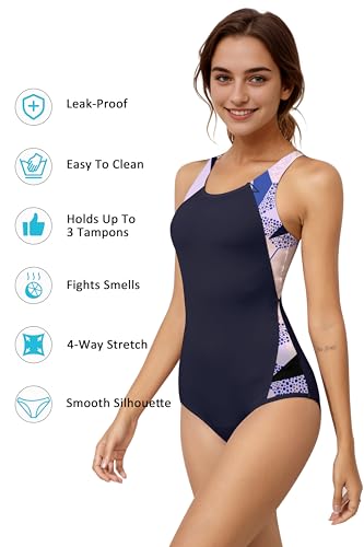 Image of Beautikini Period Swimwear One Piece Leakproof Menstrual Swimsuit Racerback Color Block Bathing Suit for Teen Girls Women