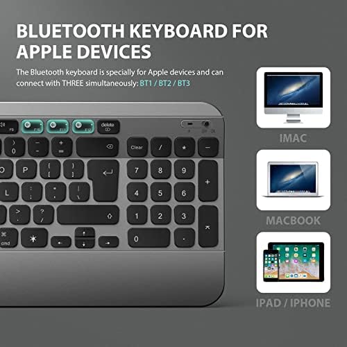 Bluetooth Illuminated Keyboard for Mac, Multi-device 1800mAH Rechargeable Backlight Keyboards Full Size UK QWERTY Layout for iMac Macbook iPad iPhone with Mac OS iOS Systems, Black and Dark Grey