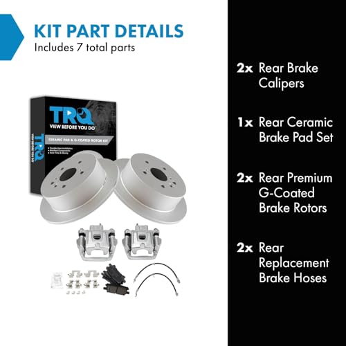 Image of TRQ Rear Brake Pad and Rotor Set Ceramic G Coated Rotors Calipers Compatible with 2004-2006 Lexus RX330 2007-2009 RX350 2006-2008 RX400h 2006-2007 Toyota Highlander with All Wheel Drive