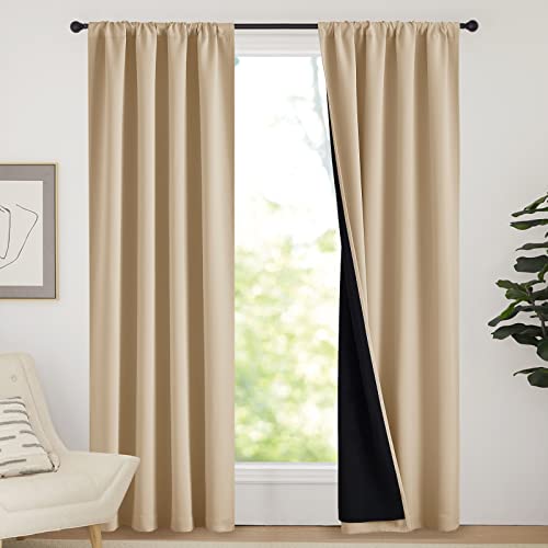 NICETOWN Living Room Completely Shaded Draperies, Privacy Protection & Noise Reducing Drapes, Black Lined Rod Pocket Window Treatment Curtain Panels(Biscotti Beige, 2 Pieces, W42 x L84) 42"W