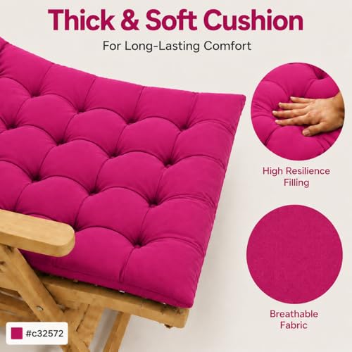 Image of Rocking Chair Cushion Set 18 x 50 Inch Thick Tufted Chair Cushion with Backrest and Seat Pad Soft Premium Fabric Polyester Filling Non Slip Indoor Outdoor Rocking Chair Replacement Cushion (Pink)