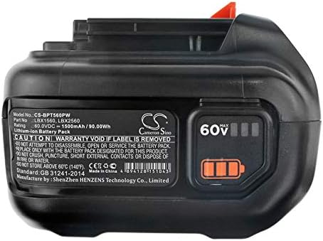 Cameron Sino New 1500mAh Replacement Battery Fit Black & Decker 60V MAX Blower, CM2060C, LHT360, LHT360C, LHT360CFF, LHT360CFF 60V MAX Hedge Trimme, LST560, LSW60, LSW60C