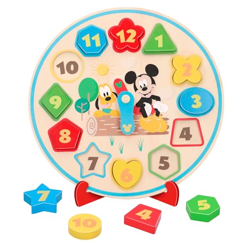 WOOMAX Disney Mickey Mouse, Reloj Aprender la Hora, Formas Encajables, Niños 3 Años, Relojes Montessori, Puzzle Infantil, Juguetes Educativos, 48704