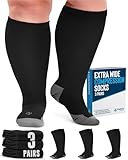 Doctor's Select 3 Pairs Plus Size Compression Socks Wide Calf - Up to 6XL | 20-30 mmHg Extra Wide Calf Compression Socks Women | Black