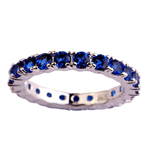Empsoul Women 925 Sterling Silver Plated Eternity Unique Round Cut Filled Sapphire Quartz Simple Band Wedding Ring Size 13