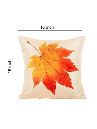 Image of ROMEE Designer Floral Printed Cushion Covers 16 inch x 16 inch Set of 5 | Decorative Square Jute Throw Pillow /Cushion Cover for Living Room, Sofa, Couch, Bedroom (Beige & Rust)